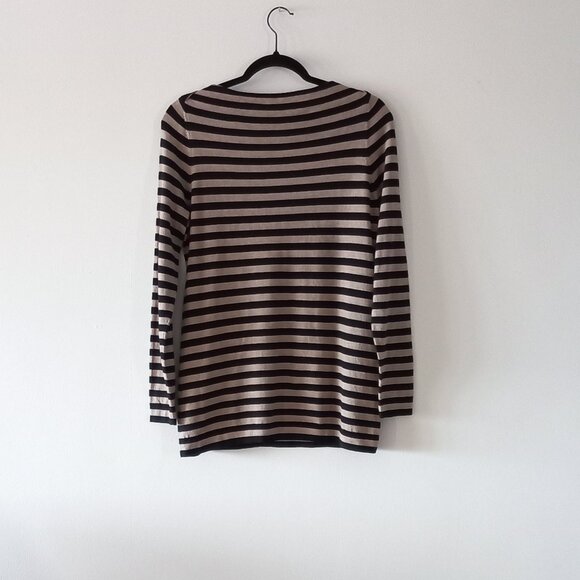 EILEEN FISHER 100% merino wool black and beige striped sweater petite L - Picture 10 of 11